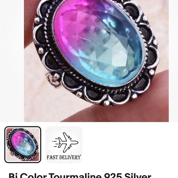 bicolor Tourmaline Ring sterling silver plated size 8 artisan India new - Picture 10 of 10